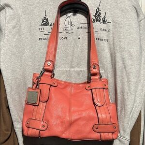 Tignanello Coral-Peach Leather Shoulder Bag